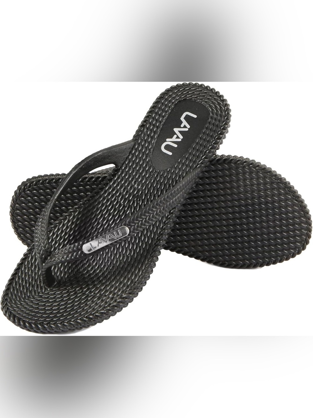 LAVAU Black waterproof flip flops with textured, woven-like sole Size 8